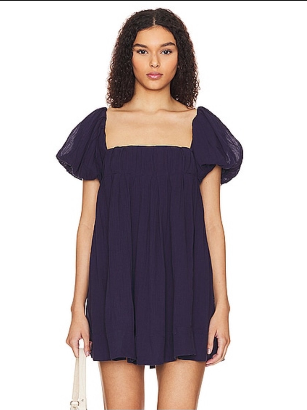 Free People Marina Babydoll Mini Dress - Deep Purple/Navy - Size Large NWT